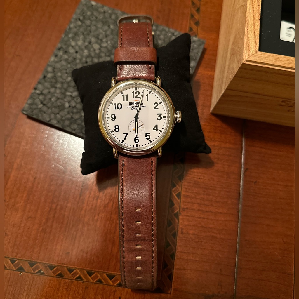 Shinola Silver Case White Dial Brown Leather Strap Men’s Watch